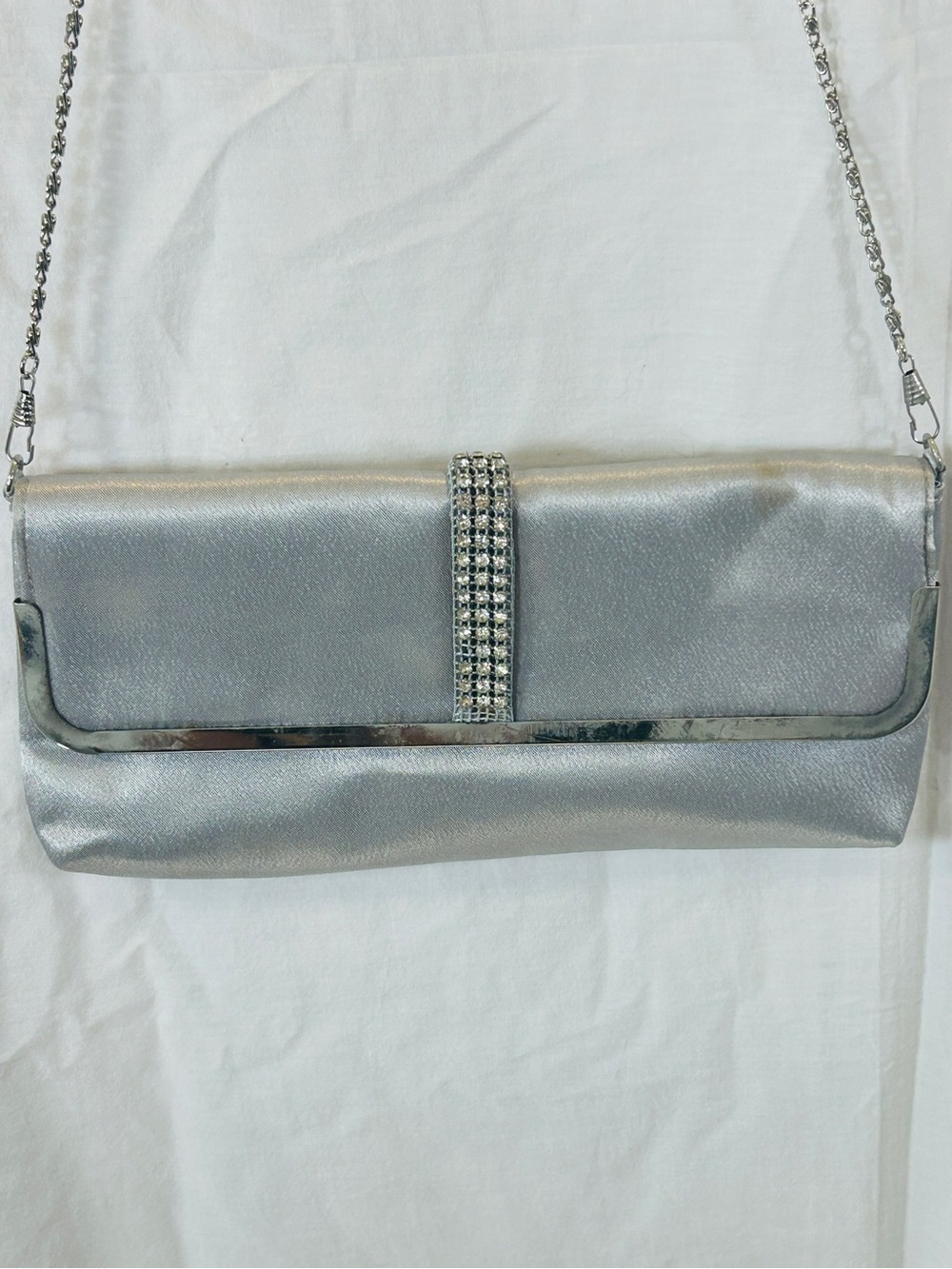 Lulu Townsend Silver Rhinestone-Accent Evening Clutch